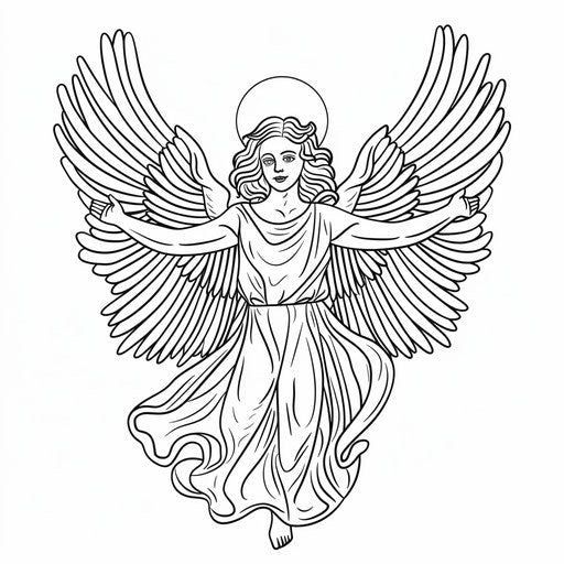 Simple angel outline with peaceful expression and open arms