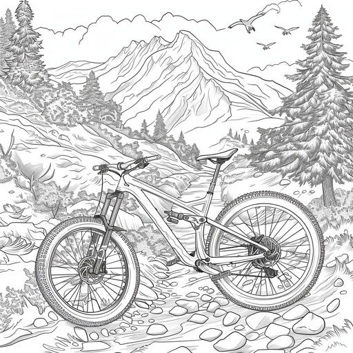 Mountain bike on rugged trail with mountain backdrop