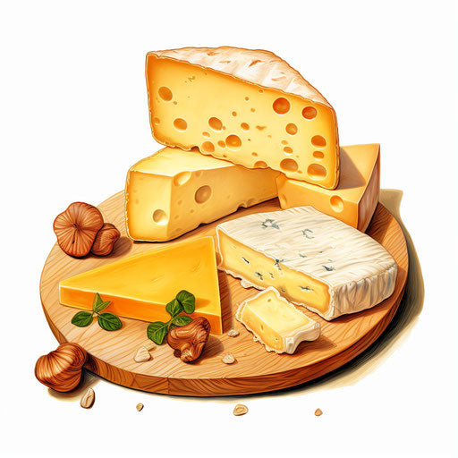 Cheese clipart in the style of Oil painting, on a white background