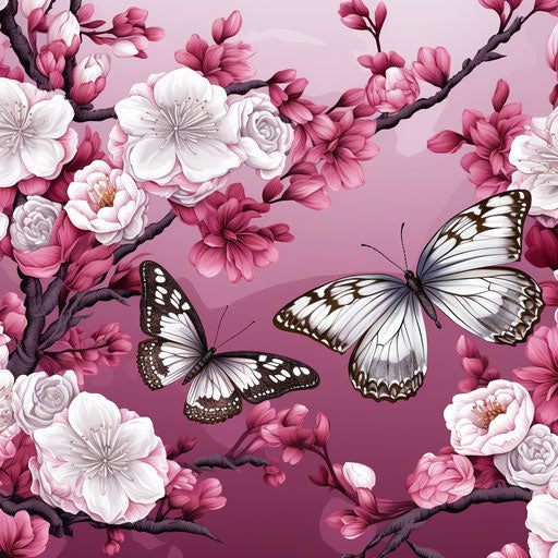 Blooming flowers with butterflies