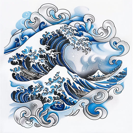 Elegant sketch of a Japanese wave in clipart style
