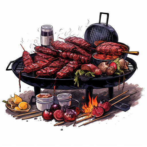 Chiaroscuro style barbecue clip art, on white background