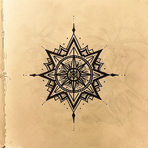 North Star in tribal tattoo with traditional motifs