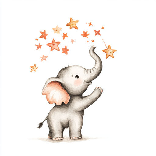 Small hand-drawn clipart style flat elephant tattoo with stars