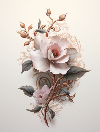 Islamic writing with flower and leaf in pink and white