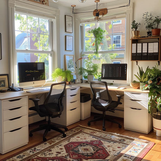 Shared home office space for couples with side-by-side desks and collaborative tools