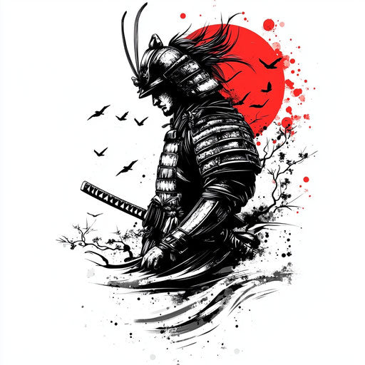 Japanese samurai tattoo with rising sun