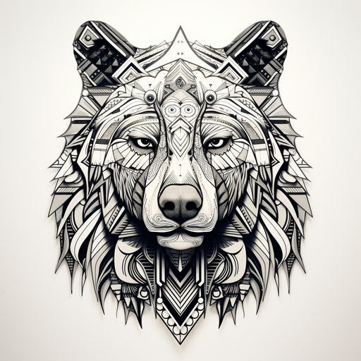 Tribal tattoo design of a bear in modernist geometry style
