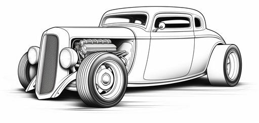 Coloring of a classic hot rod car in loose and luminous paint style