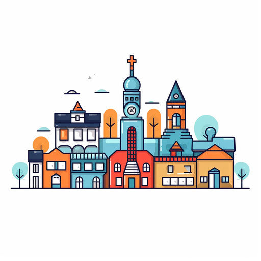Town in Minimalist Style on White Background