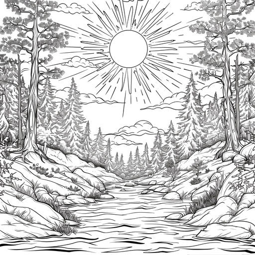 Enchanted forest under the magical sun rays