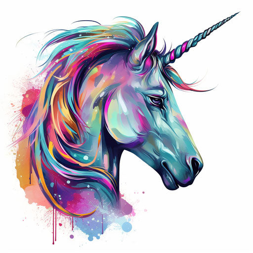 Unicorn head clipart in the style of Oil painting, on a white background