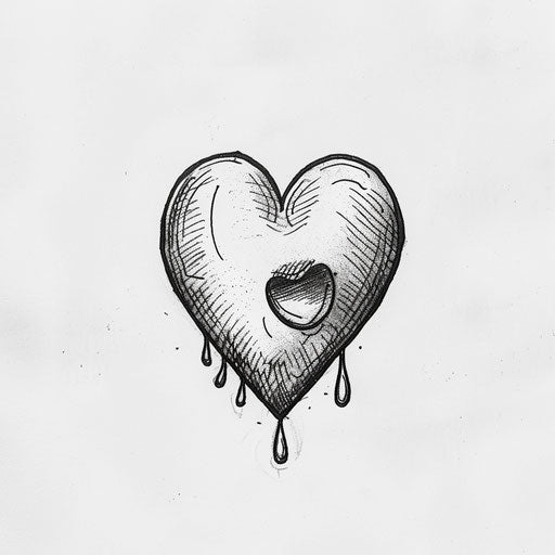 Heart shedding a tear, minimalist flat tattoo sketch