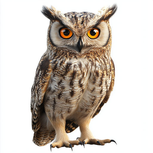 3D realistic owl on flat white background, isolated clipart