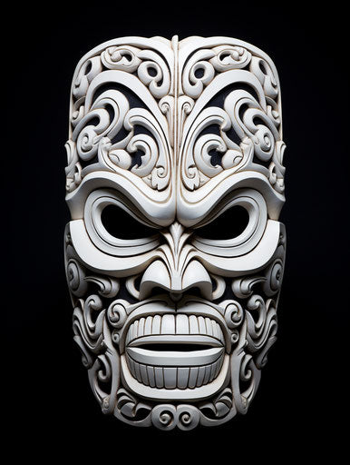 Tribal tiki mask on white background, arabesque/gothique style