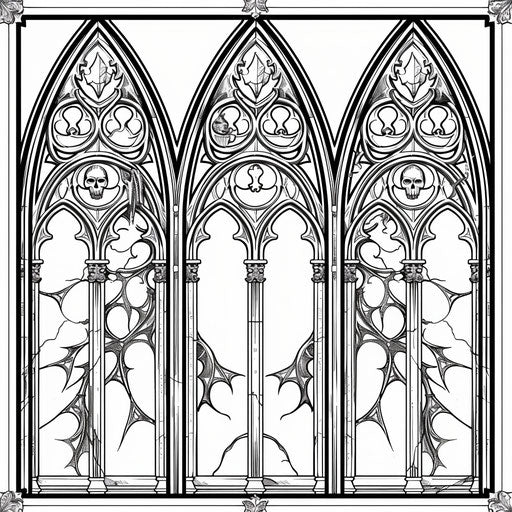 Dark gothic stained glass with eerie details
