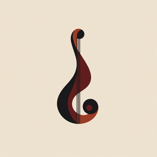 Inspiring music logo design with minimalist bass clef and bold typography, in burgundy and black on beige background