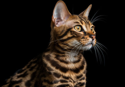 Bengal cat with ears up, light brown and maroon style