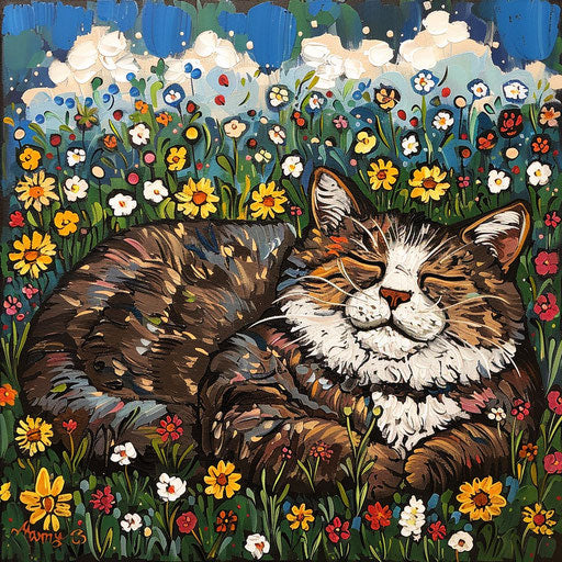 Fatcat in a field of flowers