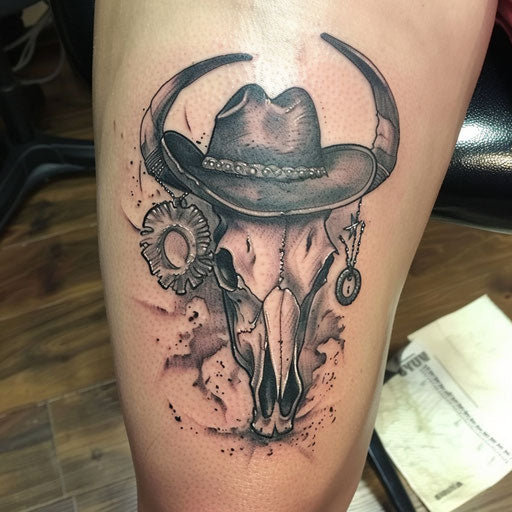 Western bull skull tattoo on white backdrop