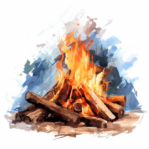 Campfire clipart in the style of Impressionistic Art, on white background
