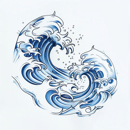 Minimalist sketch of a simple wave in blue and white