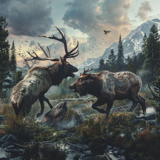Dramatic encounter between an elk and a wild predator