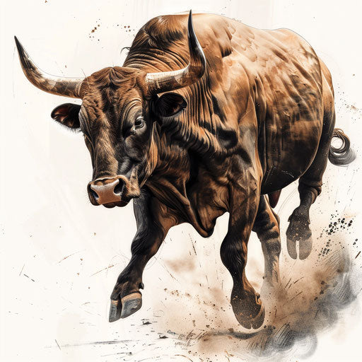 Dynamic bull tattoo on white base