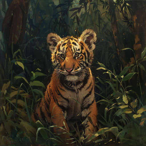 A lion cub exploring the world, curious and innocent in a wild forest