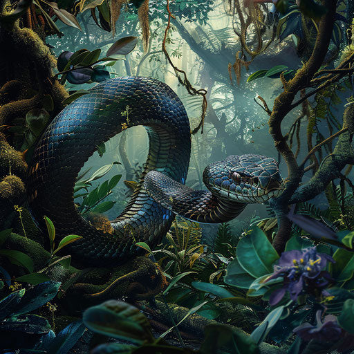 Black mamba snake in a fantastical forest