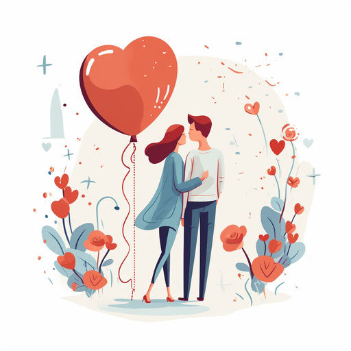 Minimalist-style anniversary illustration, on white background