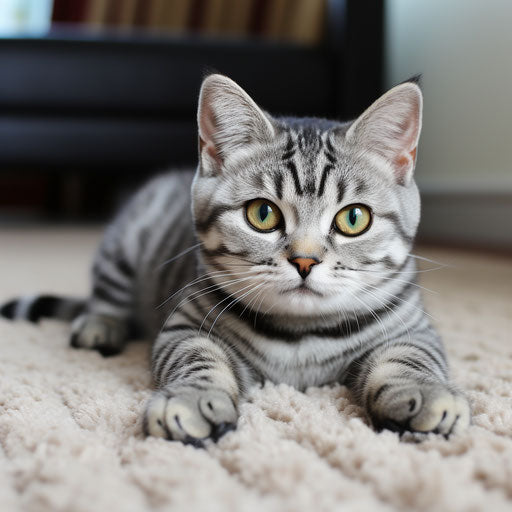 American cat lying on a carpet