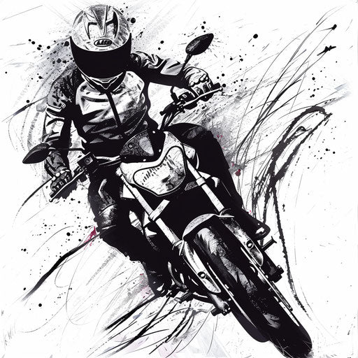 Expressionist motorcycle design with bold brush strokes on white