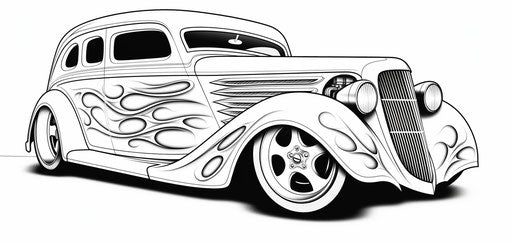 Old classic car in a frenzy of primitivist style