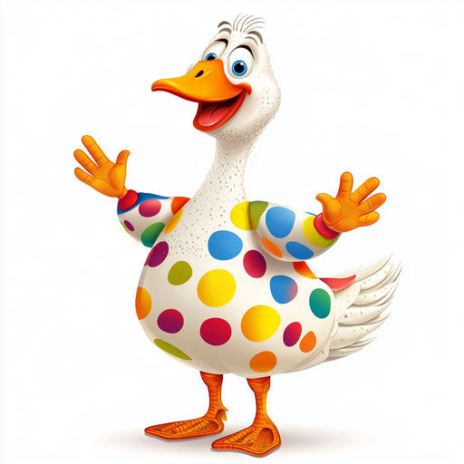 Humorous caricature of a goose with exaggerated human features