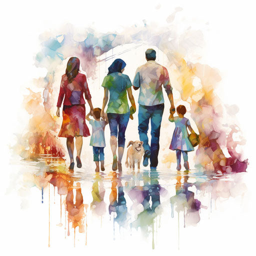 Family clipart in the style of Impressionistic Art, on white background