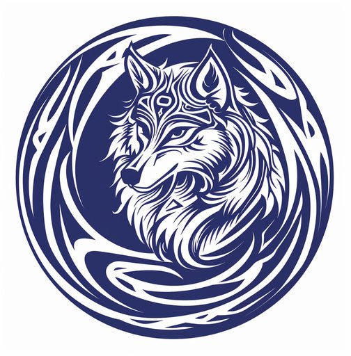 Tribal wolf in a circle with tribal tattoos