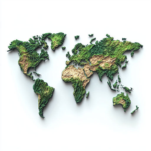 3D Map of the World on white background, photo realistic style