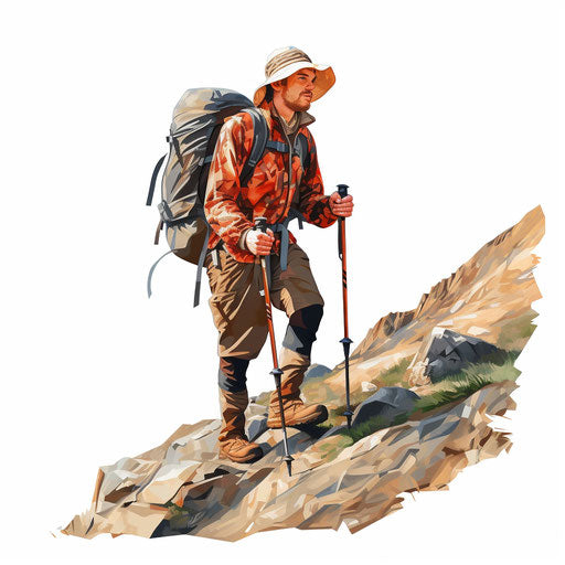 Hiking clipart in the style of Oil painting, on a white background