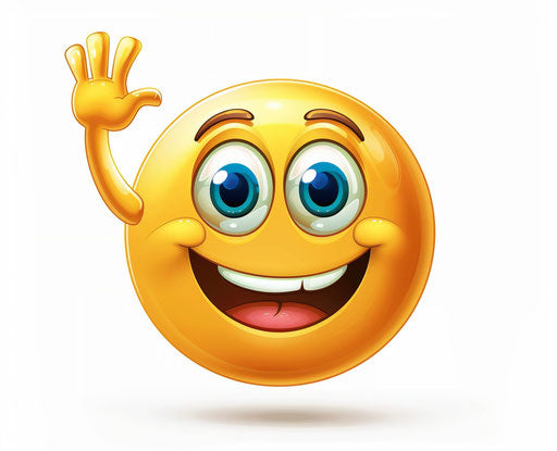 Smiling emoji with hand waving, clip art white background 31:25