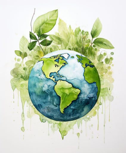 Earth with leaves and rain, recycled purism style