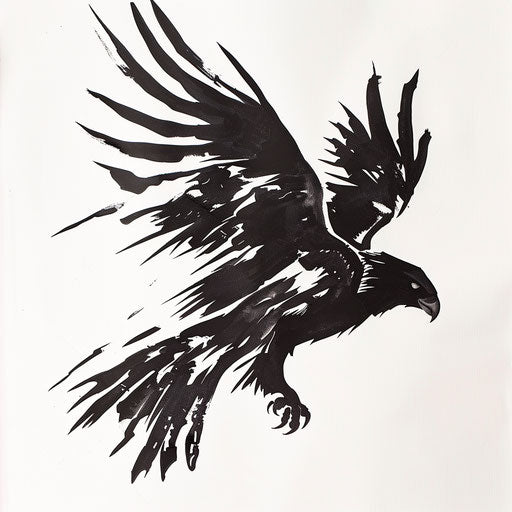 Elegant hawk silhouette tattoo on bright white canvas