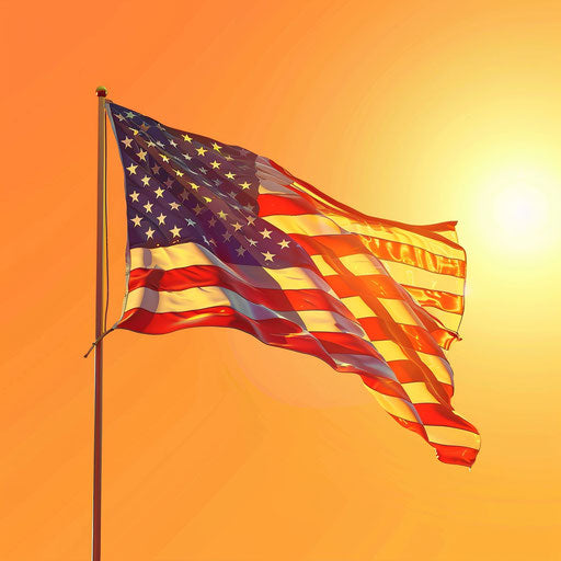 Realistic Fourth of July images clipart free on flat, sunset orange background, highlighting bold shadows and vibrant detailing