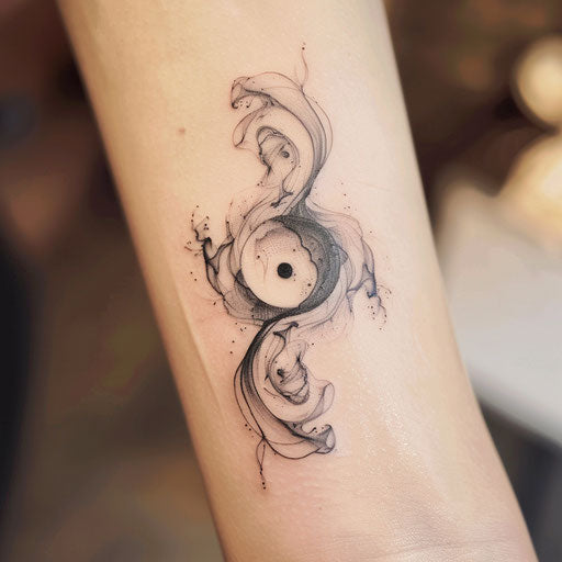 Black and white smoke tattoo depicting Yin and Yang