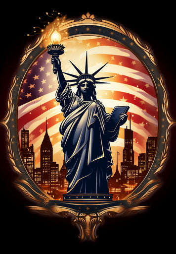 American shield with liberty holding a torch