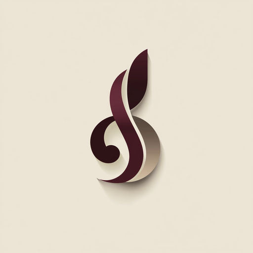 Professional music logo with intertwined treble and bass clef icon and sleek typography, rich burgundy and silver palette on flat beige