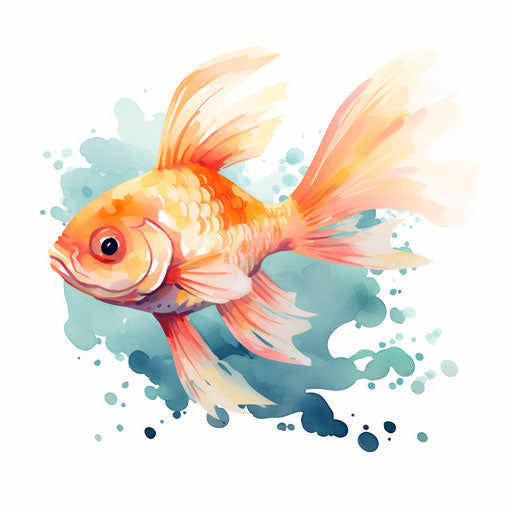Adorable fish drawing in the Impressionistic Art style, on white backdrop