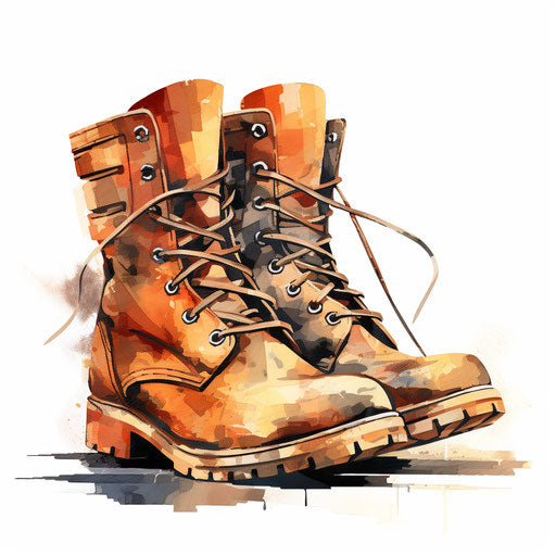 Boots clipart in oil painting style on white background