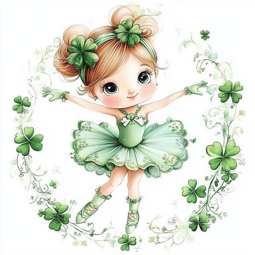 St. Patrick's Day baby girl ballerina, shamrocks, clipart