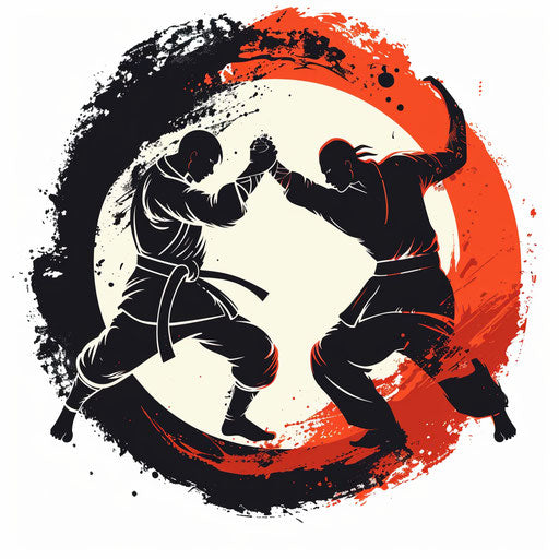 Martial arts dojo symbol with two figures in yin-yang